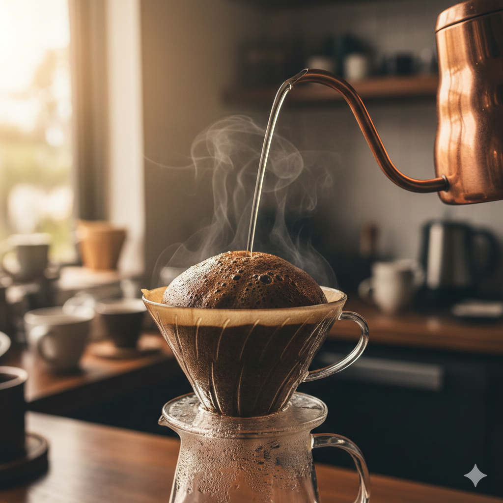 コーヒー ハンドドリップ 蒸らし 膨らみ