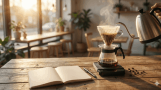 コーヒー46メソッドの基本概念図（前半40%で甘味と酸味、後半60%で濃さを決める）