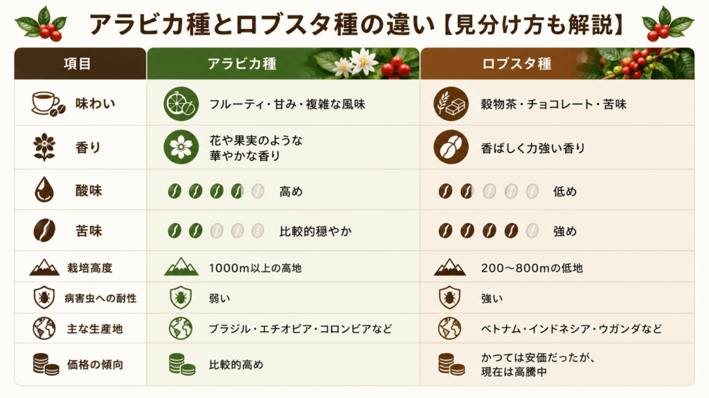 アラビカ種とロブスタ種の違い表
