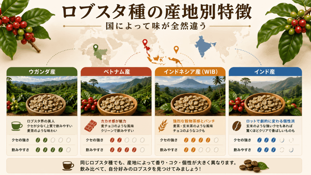 ロブスタ種の産地別の特徴